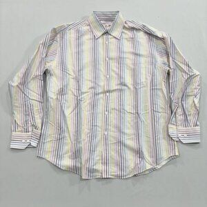 Bugatchi Uomo Mens Button Shirt, Multicolor Stripe, Size L, Cotton Long Sleeve